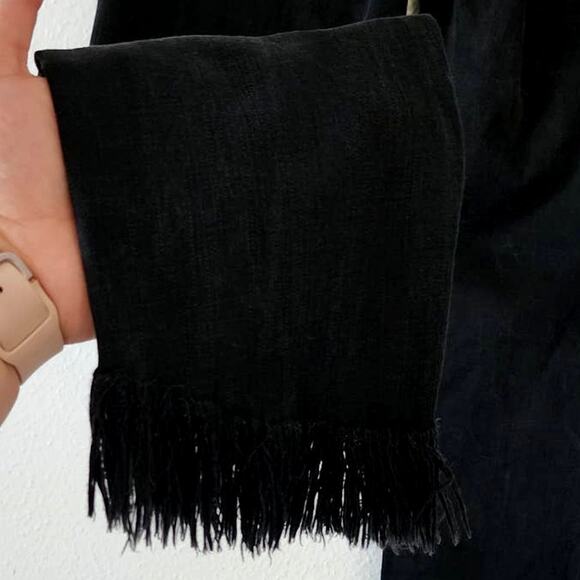 FRAME Le High Straight Shredded Raw Hem in Film Noir - Picture 8 of 13